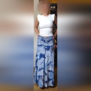 WHBM Blue Floral Maxi Skirt/ Strapless Dress